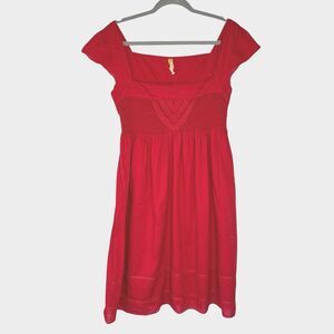 Maeve Anthropologie Size 6 Red Smocked Empire Dress Cotton Lined